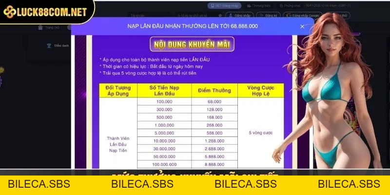Khuyến Mãi Nạp Đầu LUCK8 - Hỗ Trợ Vốn Lớn Cho Tân Thủ - BILECA.SBS